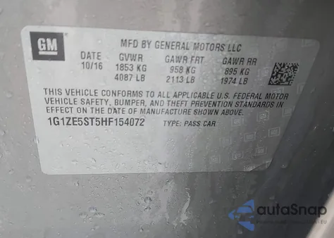 2017 Chevrolet Malibu 1Lt z USA, uszkodzony, nr VIN 1G1ZE5ST5HF154072